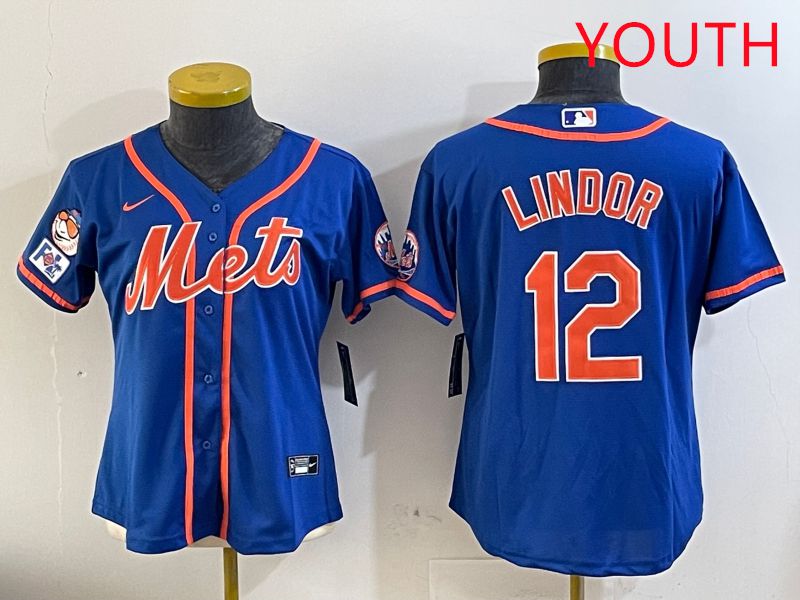 Youth New York Mets #12 Lindor Blue Game Fashion 2025 Nike MLB Jersey style 1